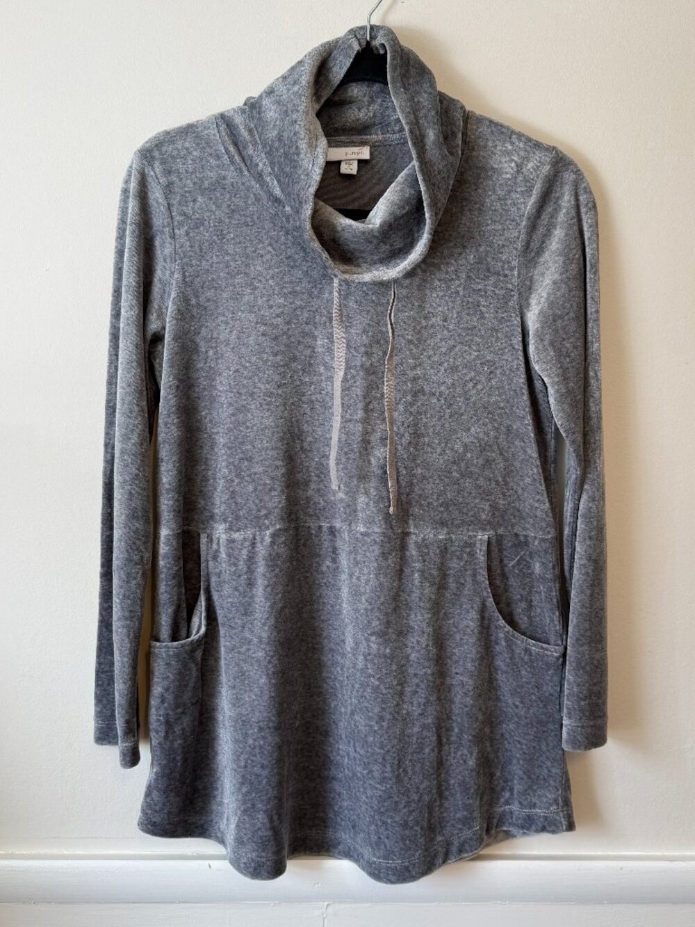 Pure Jill Women's Gray Cowl Neck Drawstring Knit Tunic Top Petite P Pockets